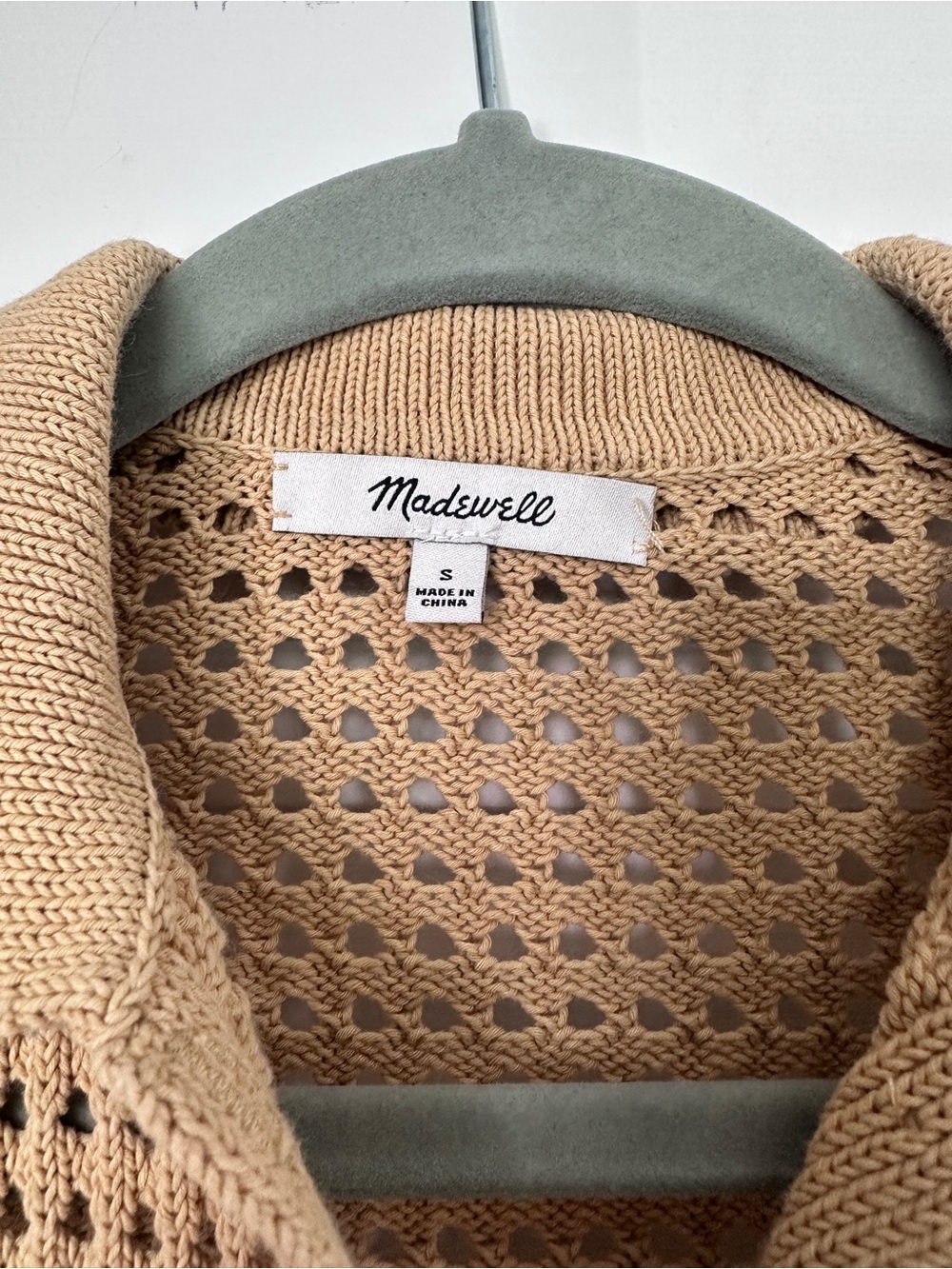 Madewell 100% Cotton Tan Crochet Stitch Open Knit Polo Cardigan Sweater Size S - Picture 3 of 16